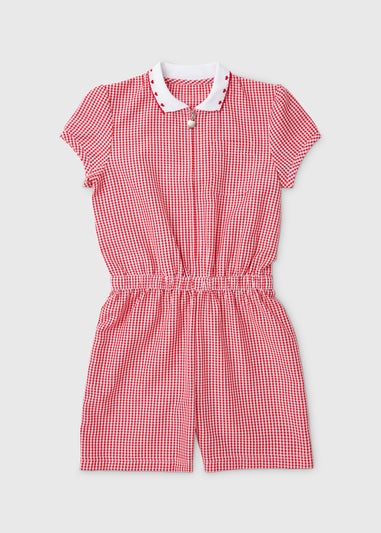 Girls Red Gingham School Playsuit (3-14yrs)