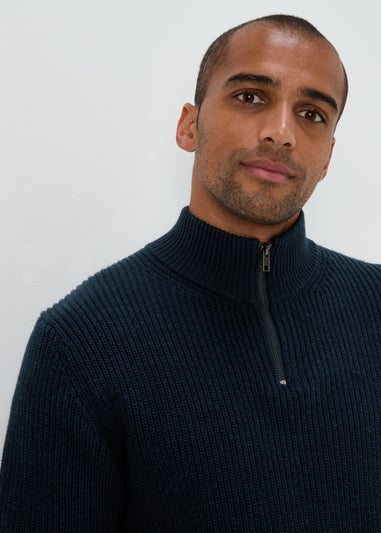 Navy 1/4 Zip Rib Twist Jumper