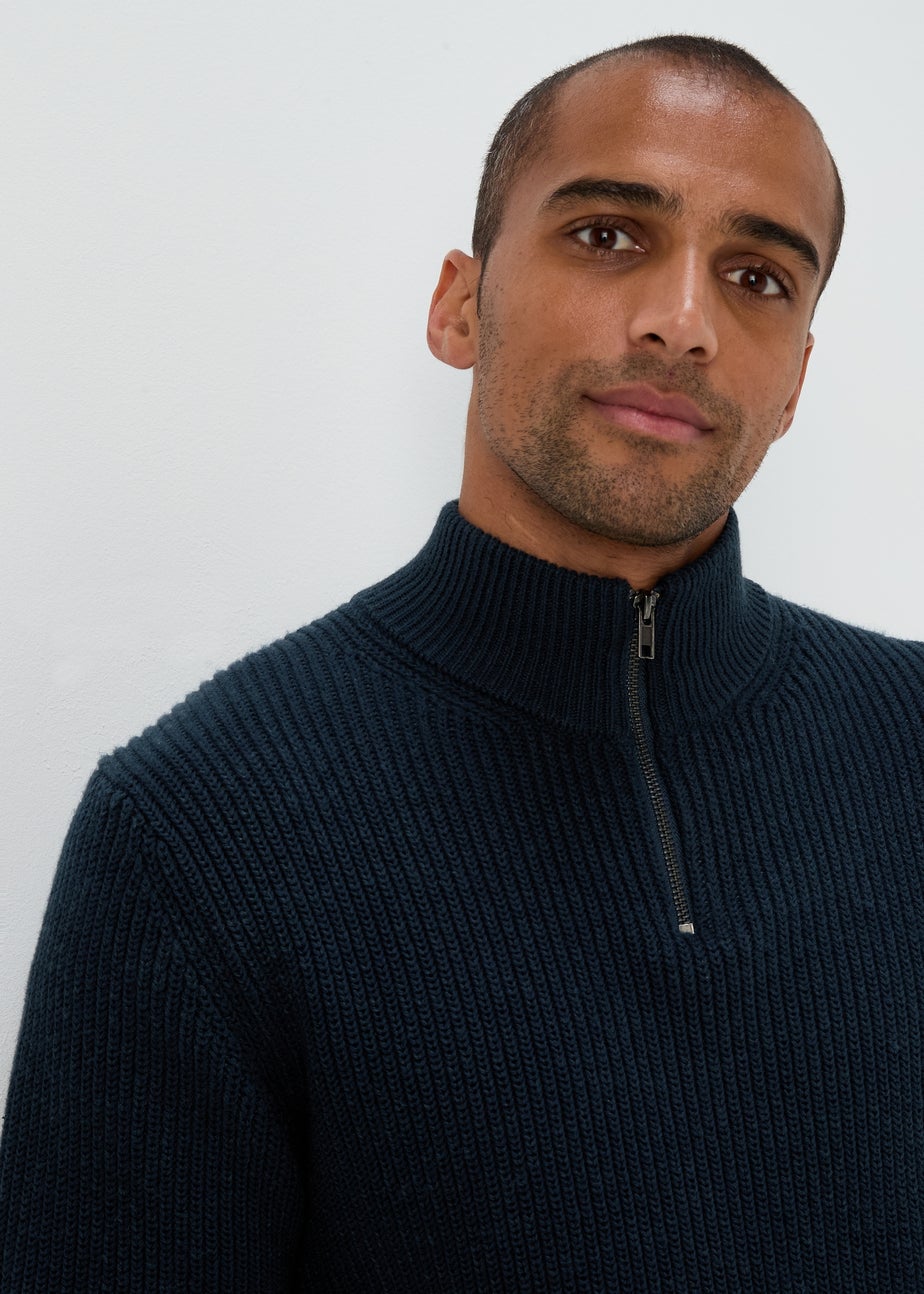 Navy 1/4 Zip Rib Twist Jumper