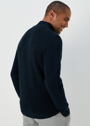 Navy 1/4 Zip Rib Twist Jumper