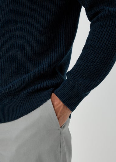 Navy 1/4 Zip Rib Twist Jumper