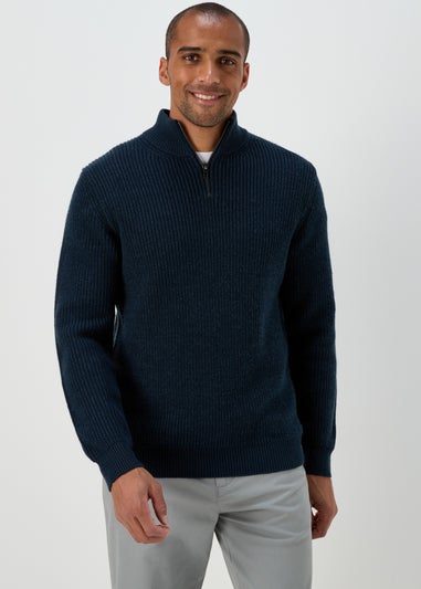 Navy 1/4 Zip Rib Twist Jumper