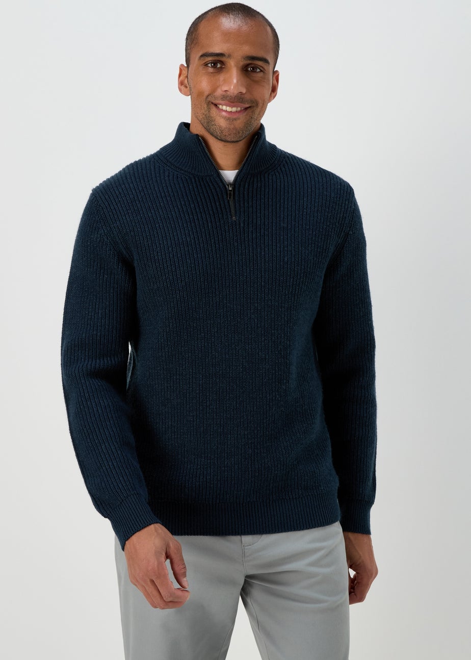 Navy 1/4 Zip Rib Twist Jumper