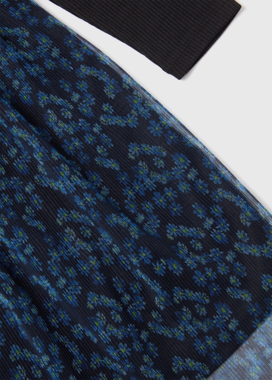 Girls Blue Floral 2 In 1 Mesh Dress (7-13yrs)