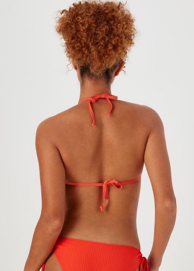 Orange Ribbed Triangle Bikini Top