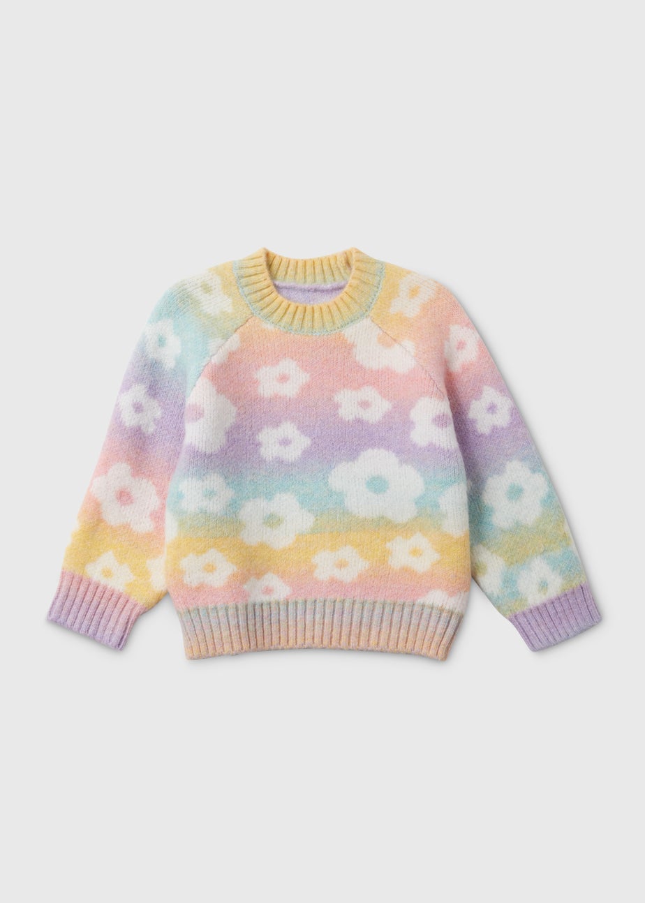 Girls Pink Ombre Flower Knit Jumper (1yrs-7yrs)