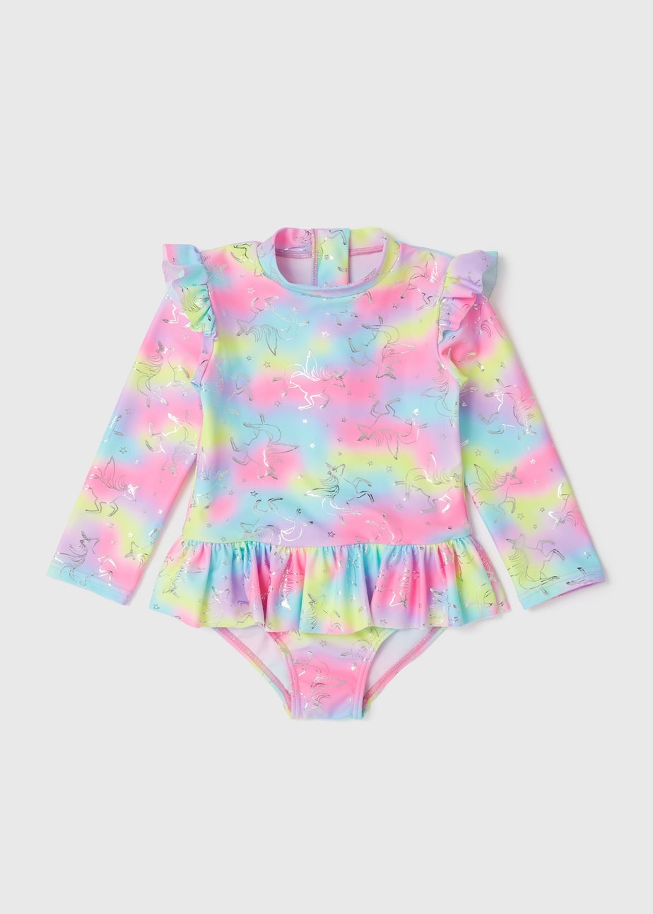 Girls Multicoloured Unicorn Long Sleeve Swimsuit (1-7yrs)