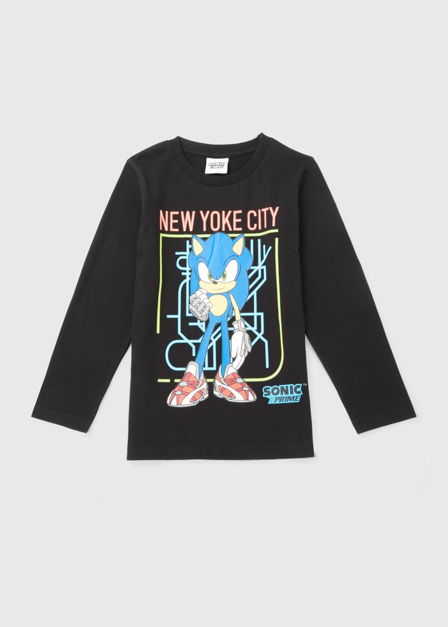 Kids Black Sonic Prime Print Long Sleeve T-Shirt (5-12yrs)