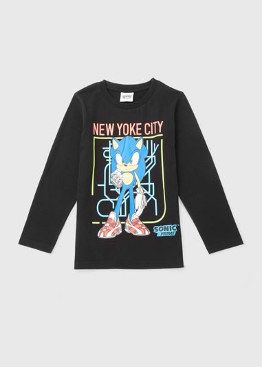 Kids Black Sonic Prime Print Long Sleeve T-Shirt (5-12yrs)