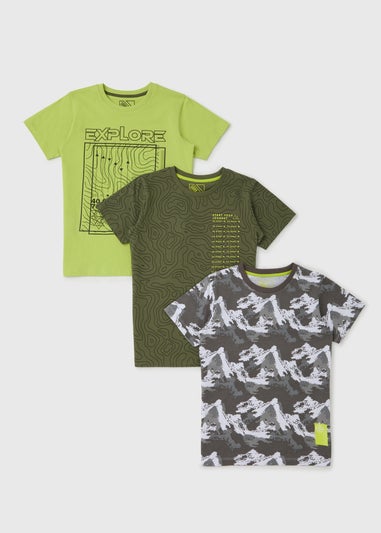 Boys 3 Pack Khaki Explore T-Shirts (7-13yrs)