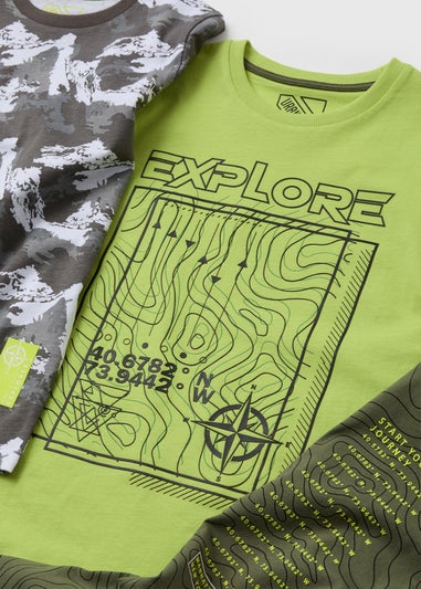 Boys 3 Pack Khaki Explore T-Shirts (7-13yrs)