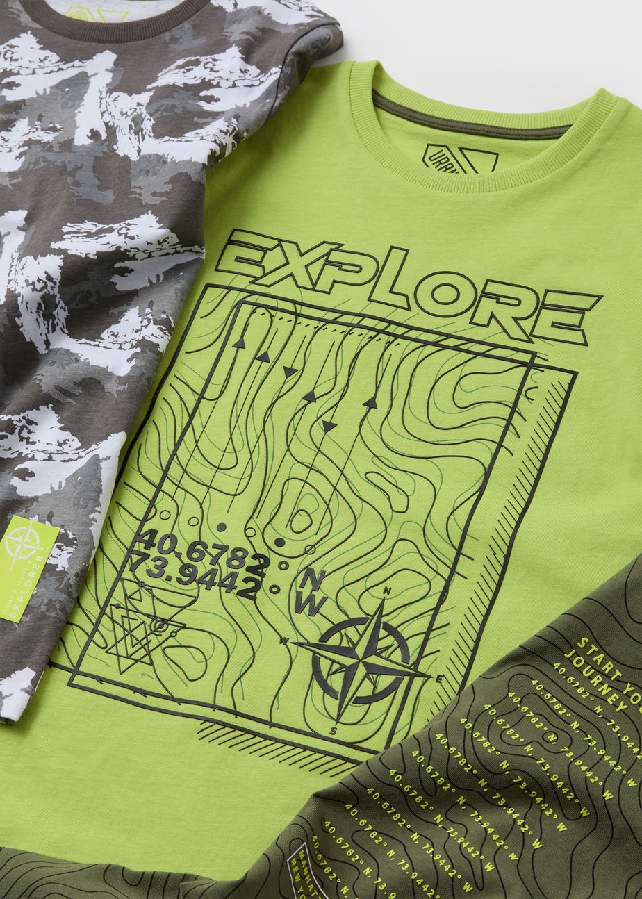 Boys 3 Pack Khaki Explore T-Shirts (7-13yrs)