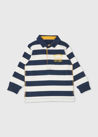 Boys Navy Rugby Stripe Long Sleeve Polo Shirt (1-7yrs)