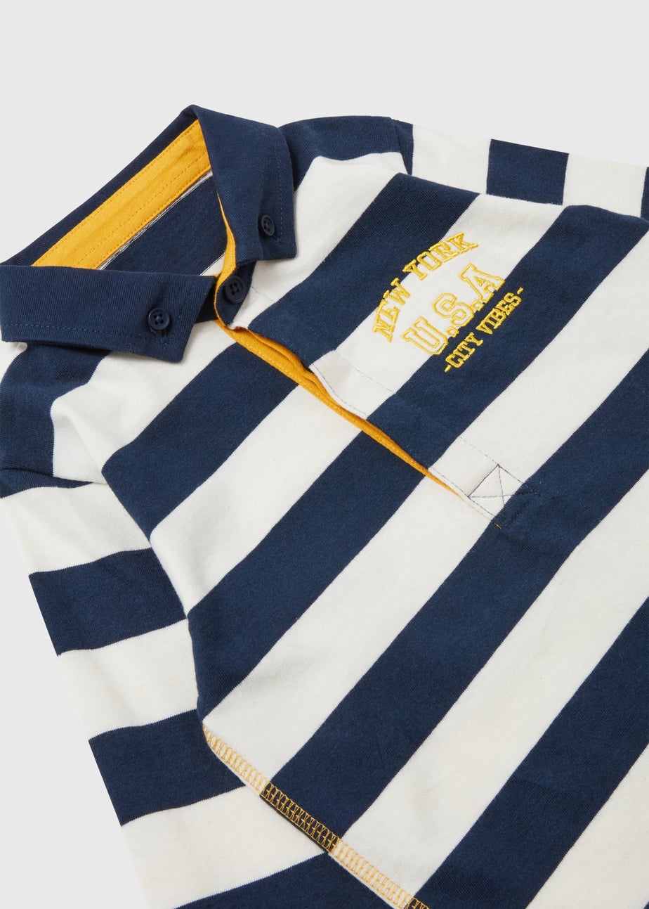 Boys Navy Rugby Stripe Long Sleeve Polo Shirt (1-7yrs)