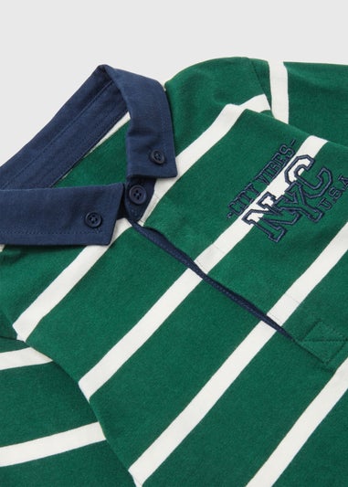 Boys Green Rugby Stripe Long Sleeve Polo Shirt (1-7yrs)