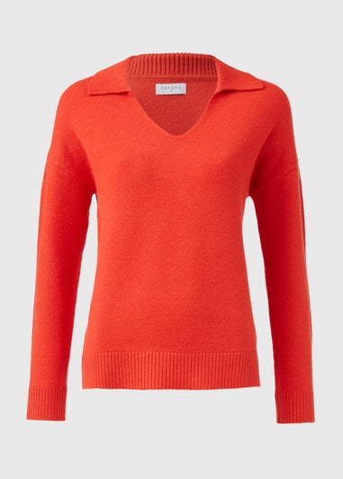 Solid Red Open Collar Jumper