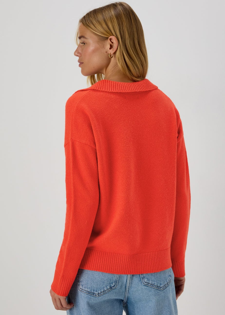 Solid Red Open Collar Jumper