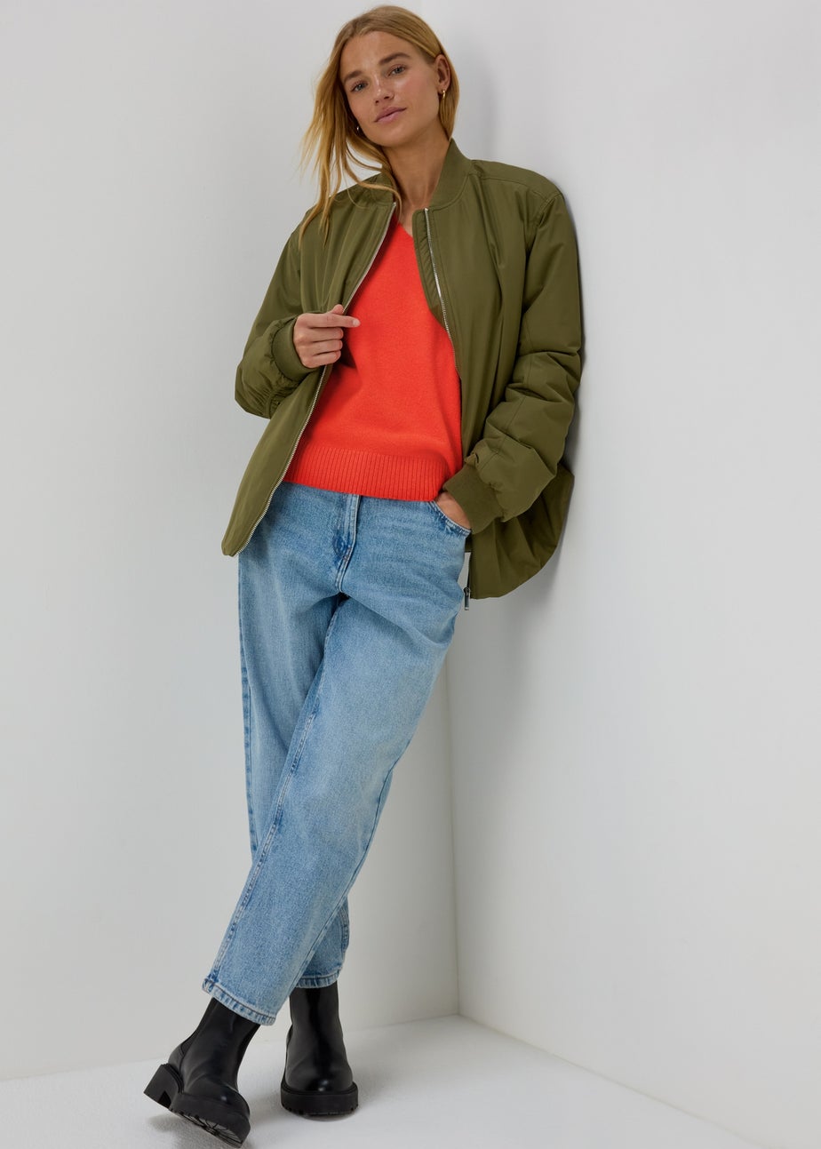 Solid Red Open Collar Jumper