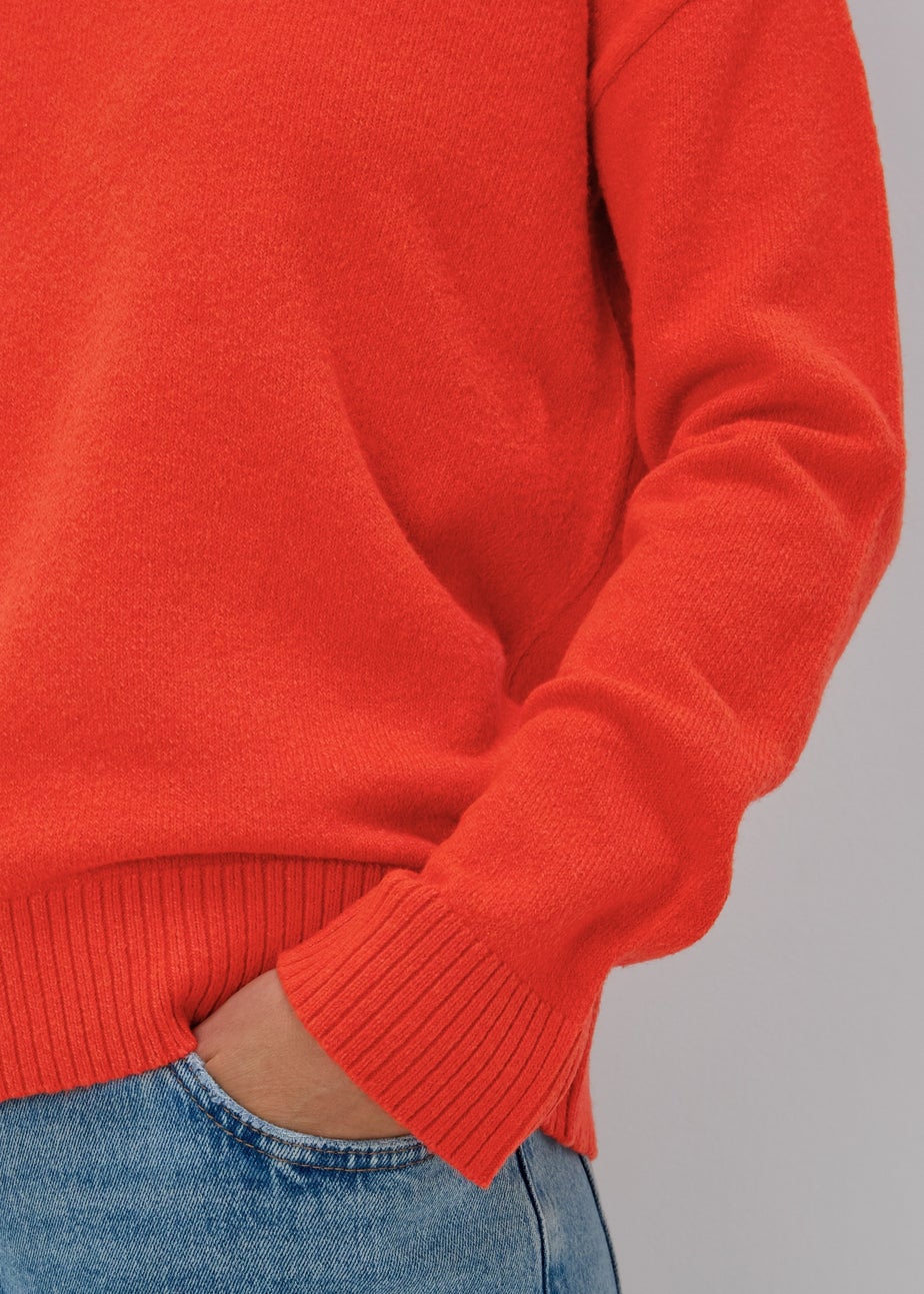 Solid Red Open Collar Jumper