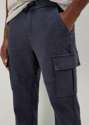 Navy Knitted Cargo Joggers