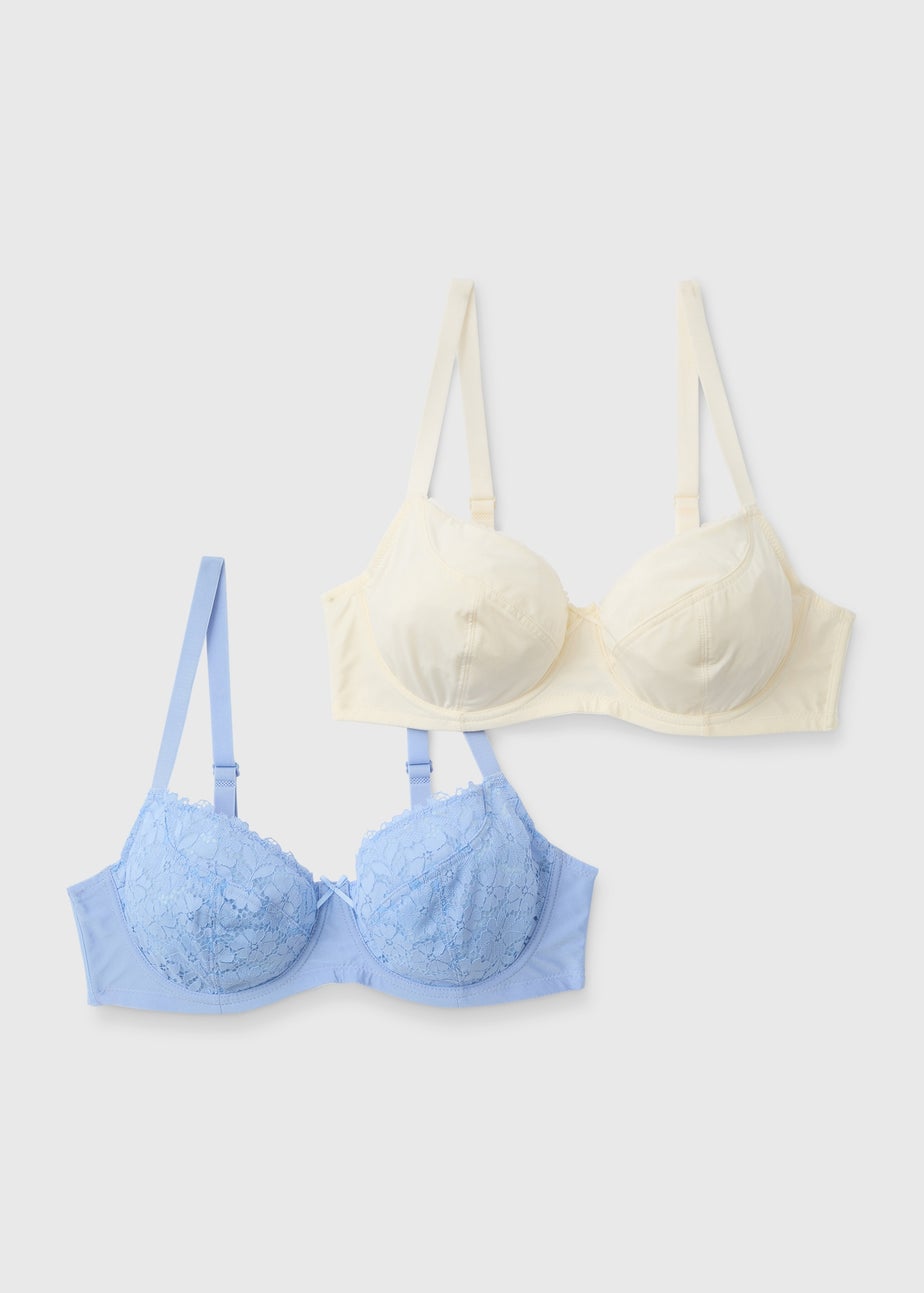 2 Pack Blue & Cream Lace Sling DD+ Bra