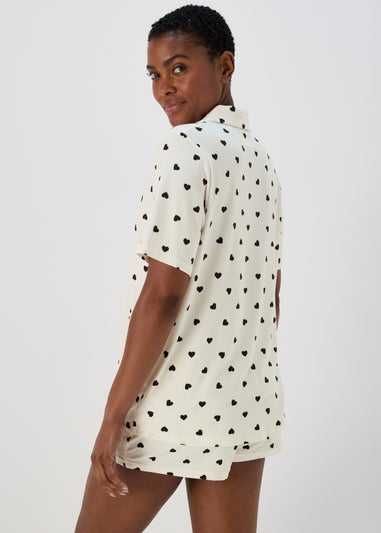 Cream Heart Shorts & Nightie Pyjama Set