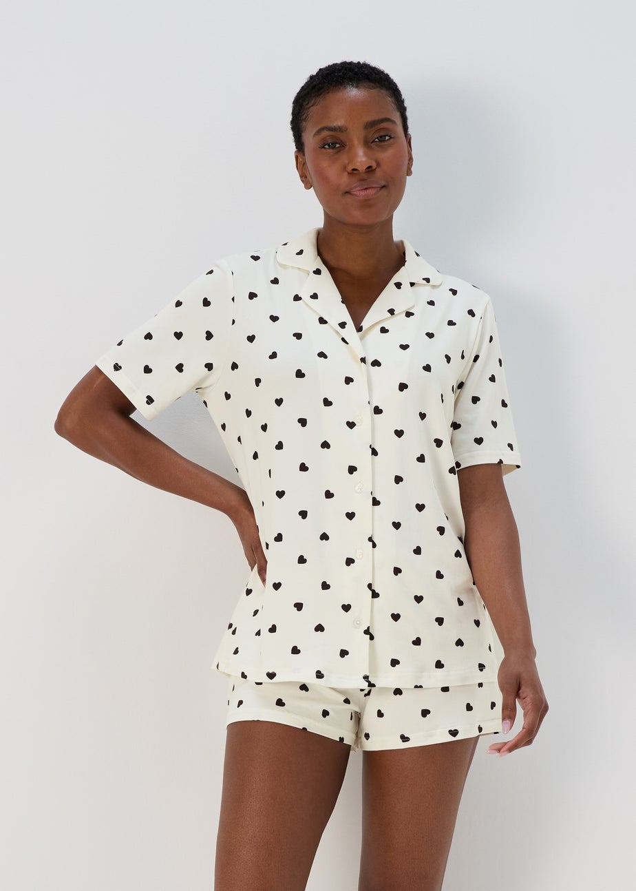Cream Heart Shorts & Nightie Pyjama Set