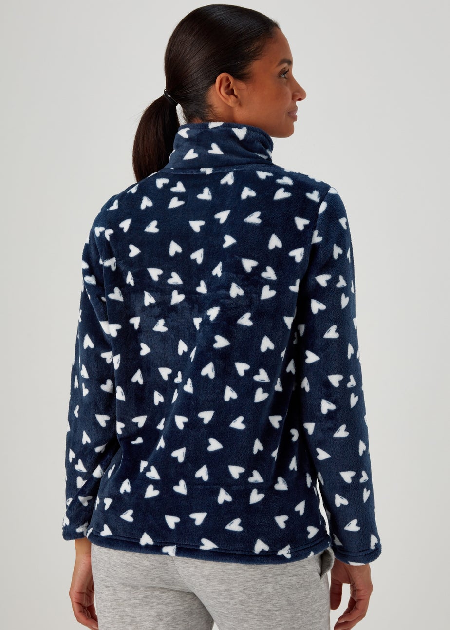 Navy Heart Print Overhead Fleece