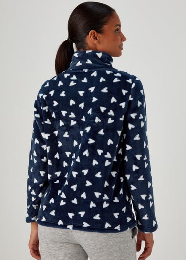 Navy Heart Print Overhead Fleece