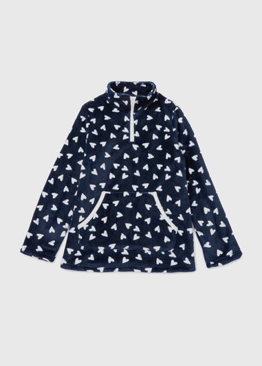 Navy Heart Print Overhead Fleece