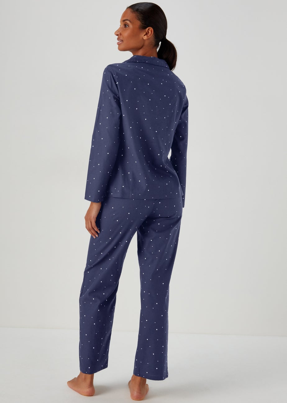 Navy Spot Print Button Up Pyjama Set
