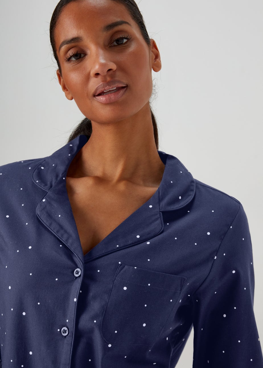Navy Spot Print Button Up Pyjama Set
