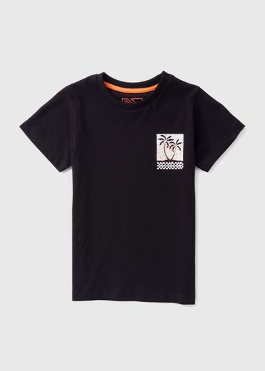 Boys Black Palm Tree T-Shirt (7-13yrs)