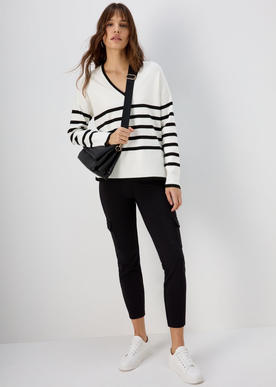 Et Vous Ivory Stripe V Neck Jumper