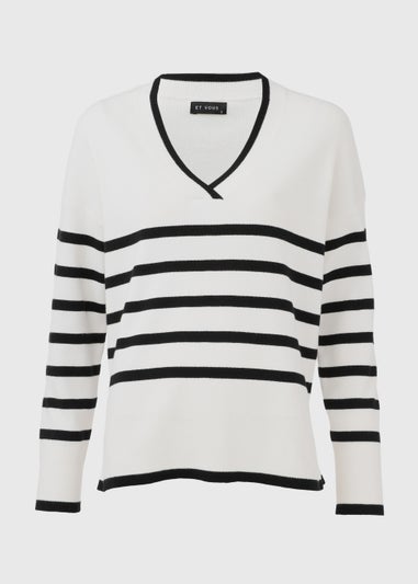 Et Vous Ivory Stripe V Neck Jumper