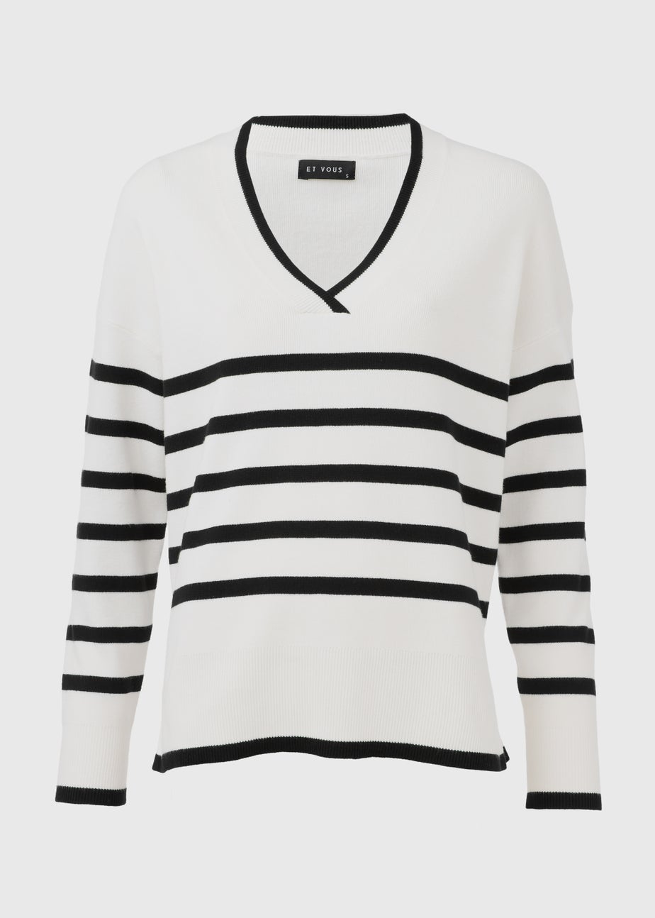Et Vous Ivory Stripe V Neck Jumper