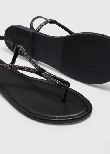 Black Diamante Toe Post Sandals