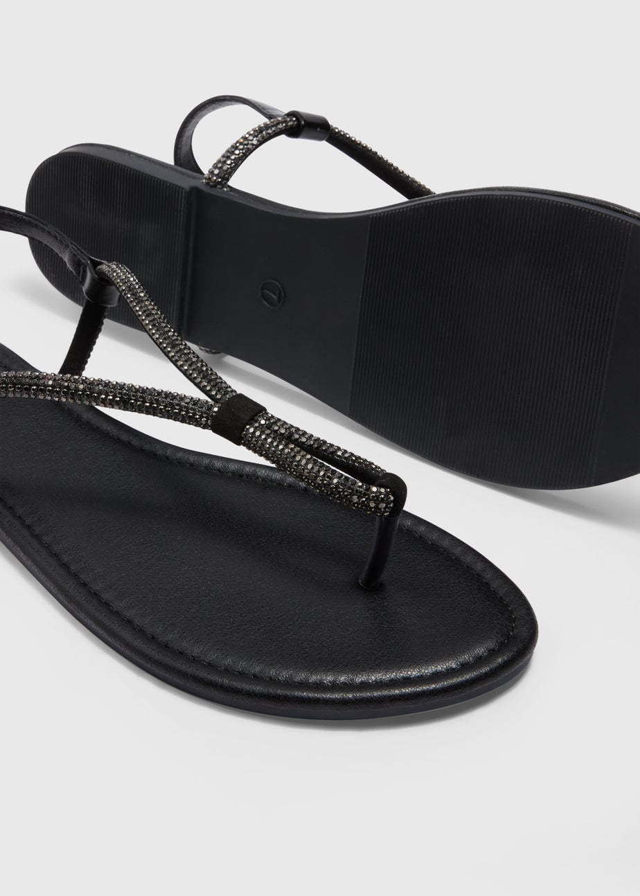 Black Diamante Toe Post Sandals