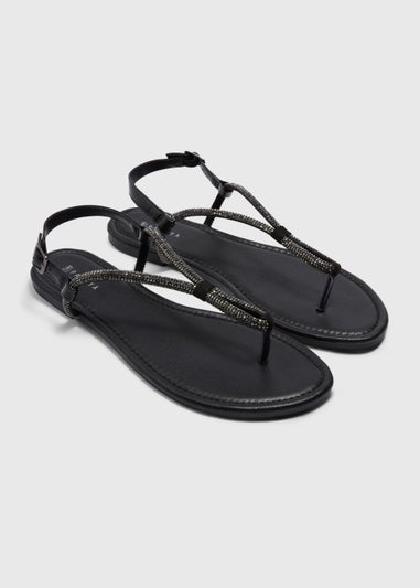 Black Diamante Toe Post Sandals