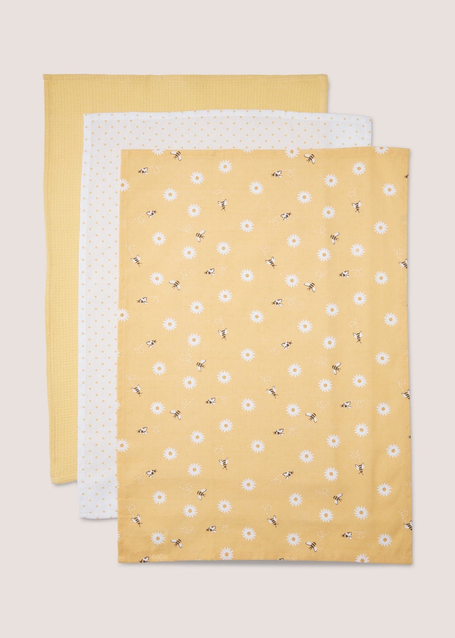 3 Pack Yellow Bee Daisy Tea Towels