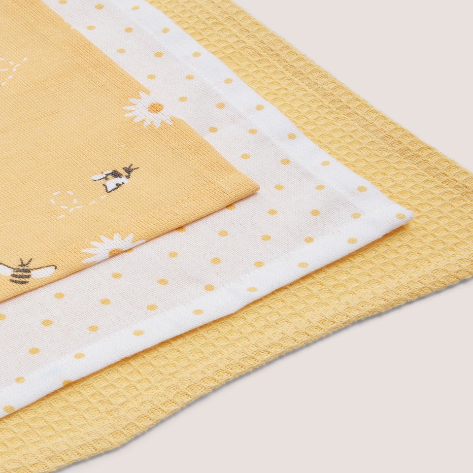 3 Pack Yellow Bee Daisy Tea Towels