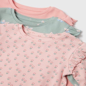Girls Pink 3 Pack Ribbed Tops (1-7yrs)