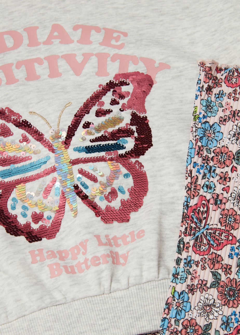 Girls Butterfly Hoodie And Flared Leggings Set (1-7yrs)