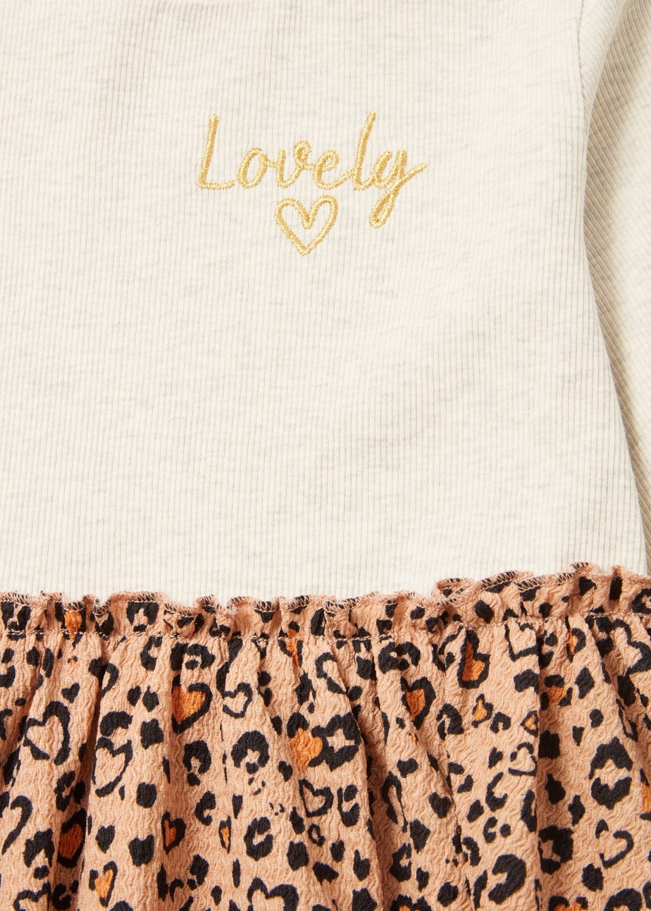 Girls Cream Leopard Dress Set (1-7yrs)