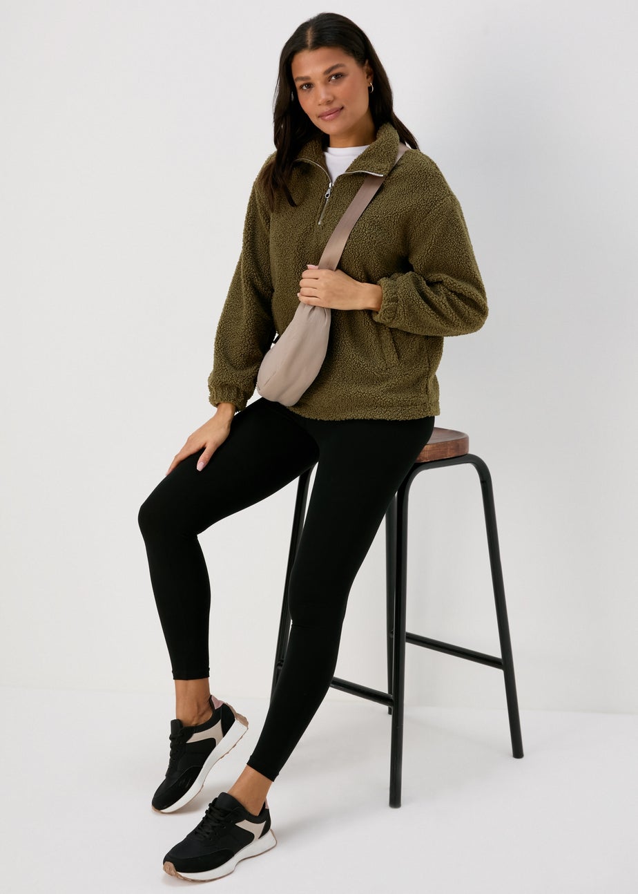 Khaki Half Zip Borg Pullover