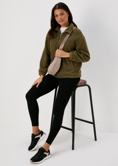 Khaki Half Zip Borg Pullover