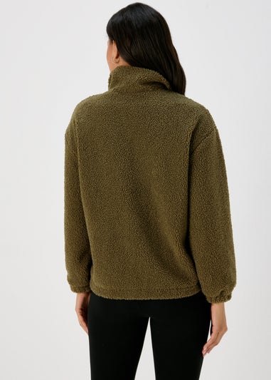 Khaki Half Zip Borg Pullover