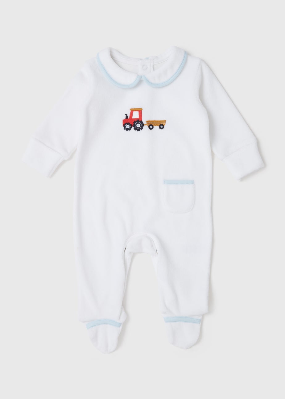 Baby Blue Smart Velour Sleepsuit (Tiny Baby-12mths)