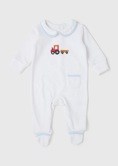 Baby Blue Smart Velour Sleepsuit (Tiny Baby-12mths)
