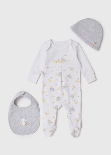 Baby 3 Piece White Bunny Print Set (Newborn-18mths)